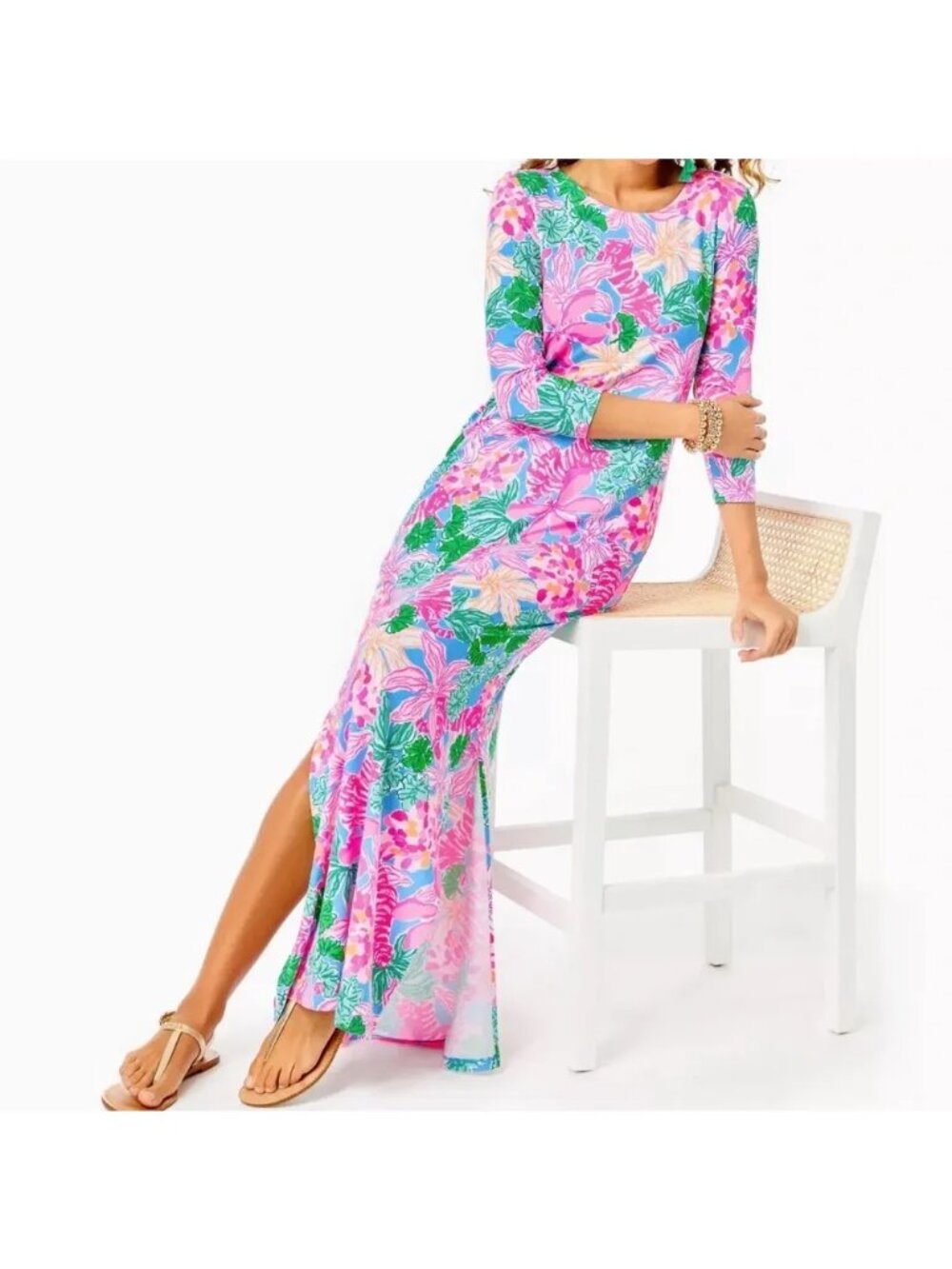 Lilly Pulitzer Morgann 3/4 Sleeve Maxi Tigers Lair Dress Size Large
